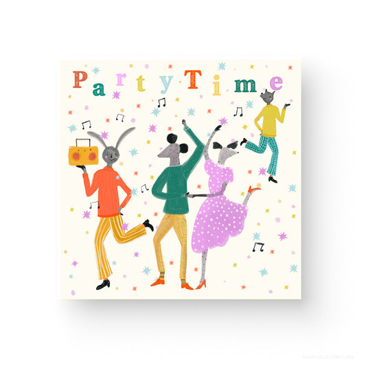 Party Invite Pack of 10 Square Folded Cards illustrated by Susse Linton -front