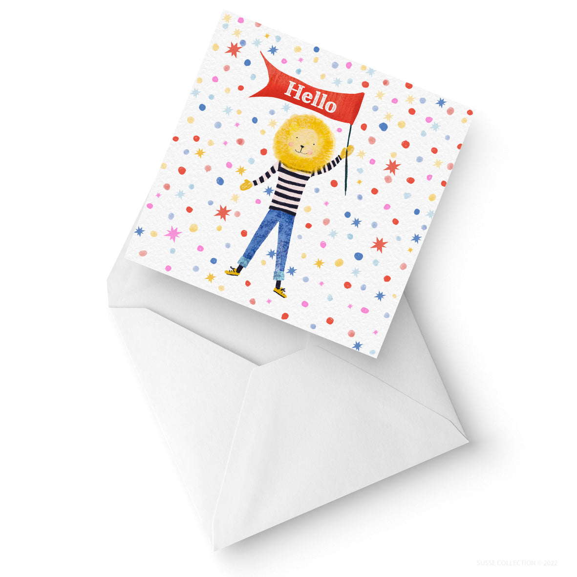 Happy Birthday English Pack of 10 Square Folded Cards illustrated by Susse Linton -front