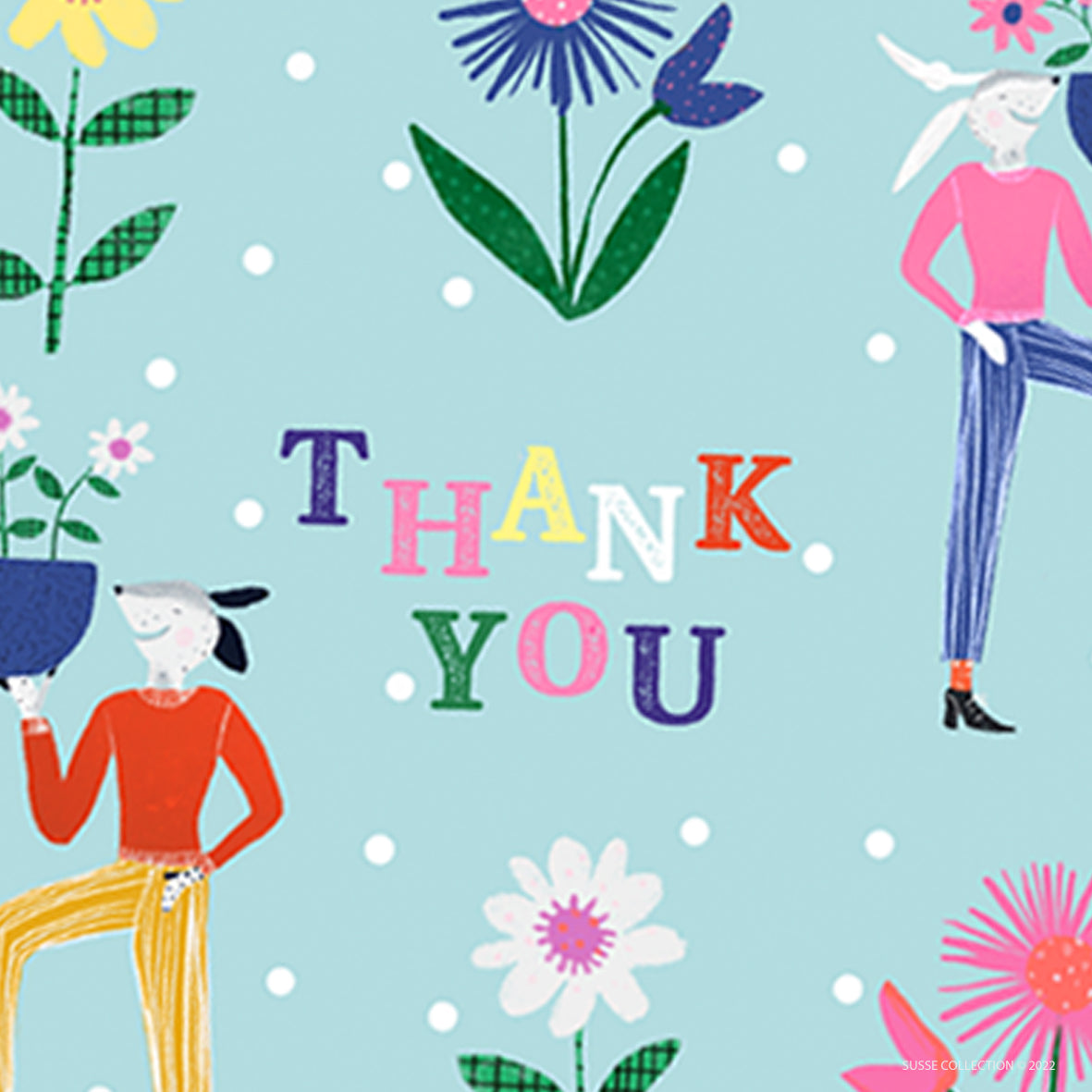 thank-you-card -Pack -of -10 Square Folded -Cards- illustrated - by -Susse -Linton-detail